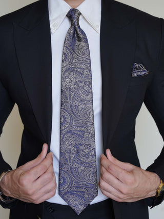 Silver Purple Paisley Tie & Pocket Square