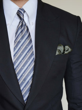 Grey Green Stripe Art Silk Tie & Pocket Square