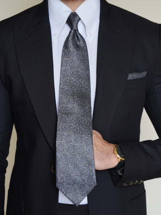 Silver Grey Swirl Paisley Tie & Pocket Square