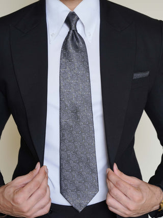 Silver Grey Swirl Paisley Tie & Pocket Square