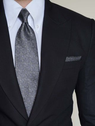 Silver Grey Swirl Paisley Tie & Pocket Square