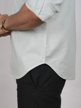 Pista Green Linen Mandarin Collar Shirt