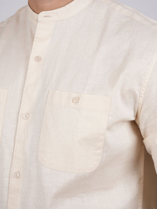 Vanilla Linen Mandarin Collar Shirt
