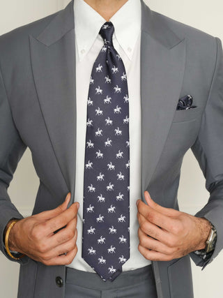 Royal Horse Blue Broad Silk Tie Set