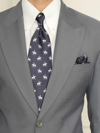 Royal Horse Blue Broad Silk Tie Set