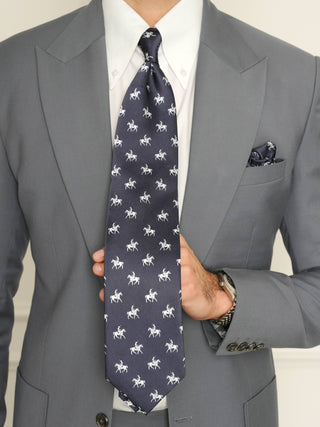 Royal Horse Blue Broad Silk Tie Set