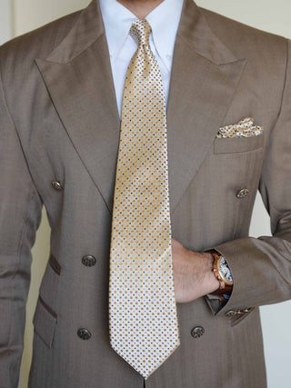 Cream Gold Geometric Tie & Pocket Square