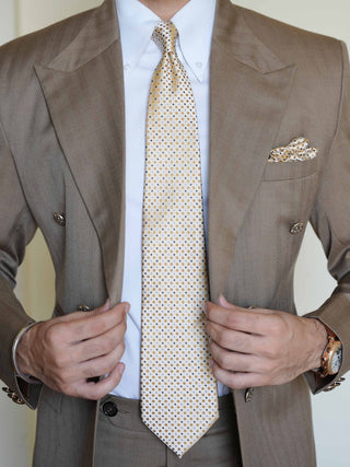 Cream Gold Geometric Tie & Pocket Square