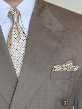 Cream Gold Geometric Tie & Pocket Square