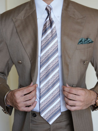 White Green Stripe Art Silk Tie & Pocket Square