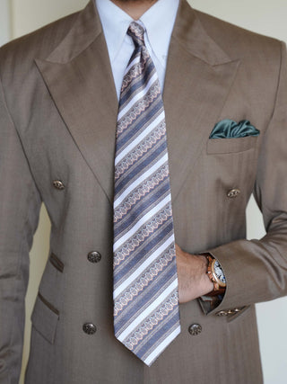 White Green Stripe Art Silk Tie & Pocket Square