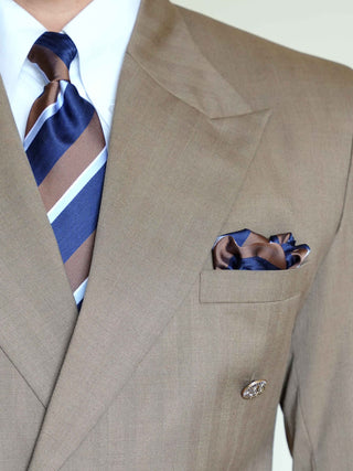 Navy Brown Stripe Art Silk Tie & Pocket Square