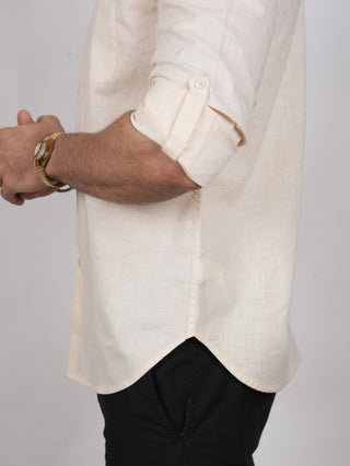 Vanilla Linen Mandarin Collar Shirt