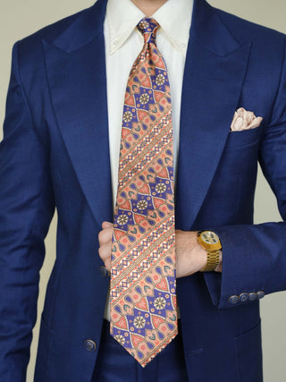 Orange Blue Paisley Broad Tie Set