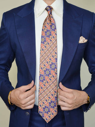 Orange Blue Paisley Broad Tie Set