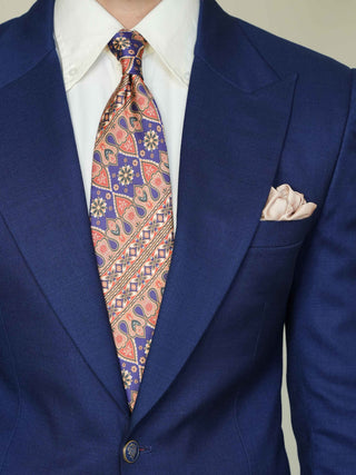 Orange Blue Paisley Broad Tie Set