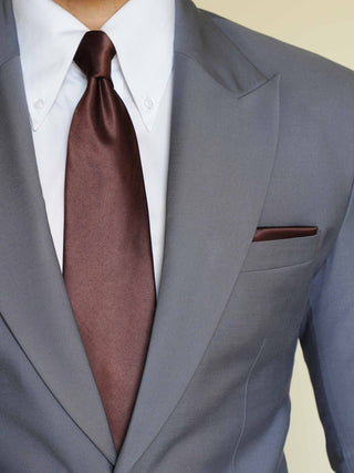 Brown Satin Tie & Pocket Square