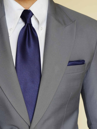 Navy Blue Satin Tie & Pocket Square