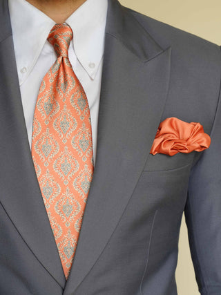 Salmon Orange Art Silk Tie & Pocket Square