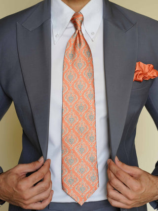 Salmon Orange Art Silk Tie & Pocket Square
