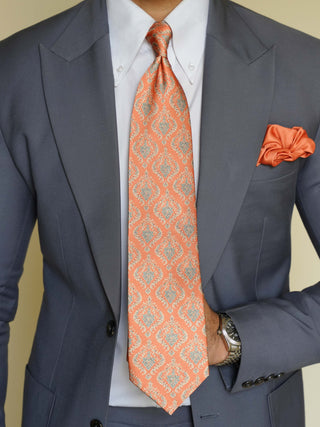 Salmon Orange Art Silk Tie & Pocket Square