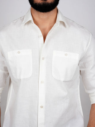 Off White Linen Double Pocket Shirt
