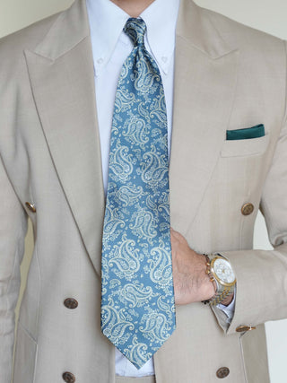 Teal Green Paisley Art Silk Tie & Pocket Square