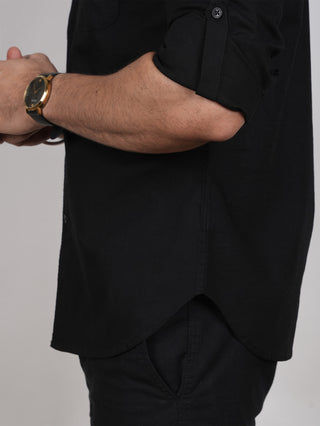 Black Linen Double Pocket Shirt