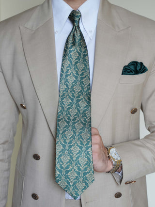 Green Gold Damask Art Silk Tie & Pocket Square
