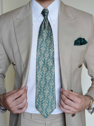 Green Gold Damask Art Silk Tie & Pocket Square