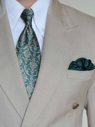 Green Gold Damask Art Silk Tie & Pocket Square
