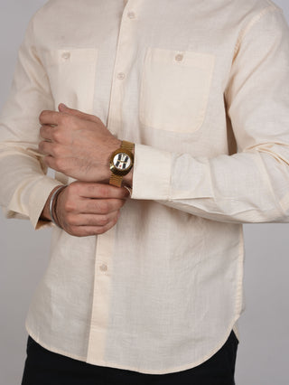 Vanilla Linen Mandarin Collar Shirt