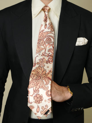 White Brown Paisley Broad Tie Set