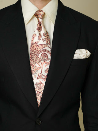 White Brown Paisley Broad Tie Set