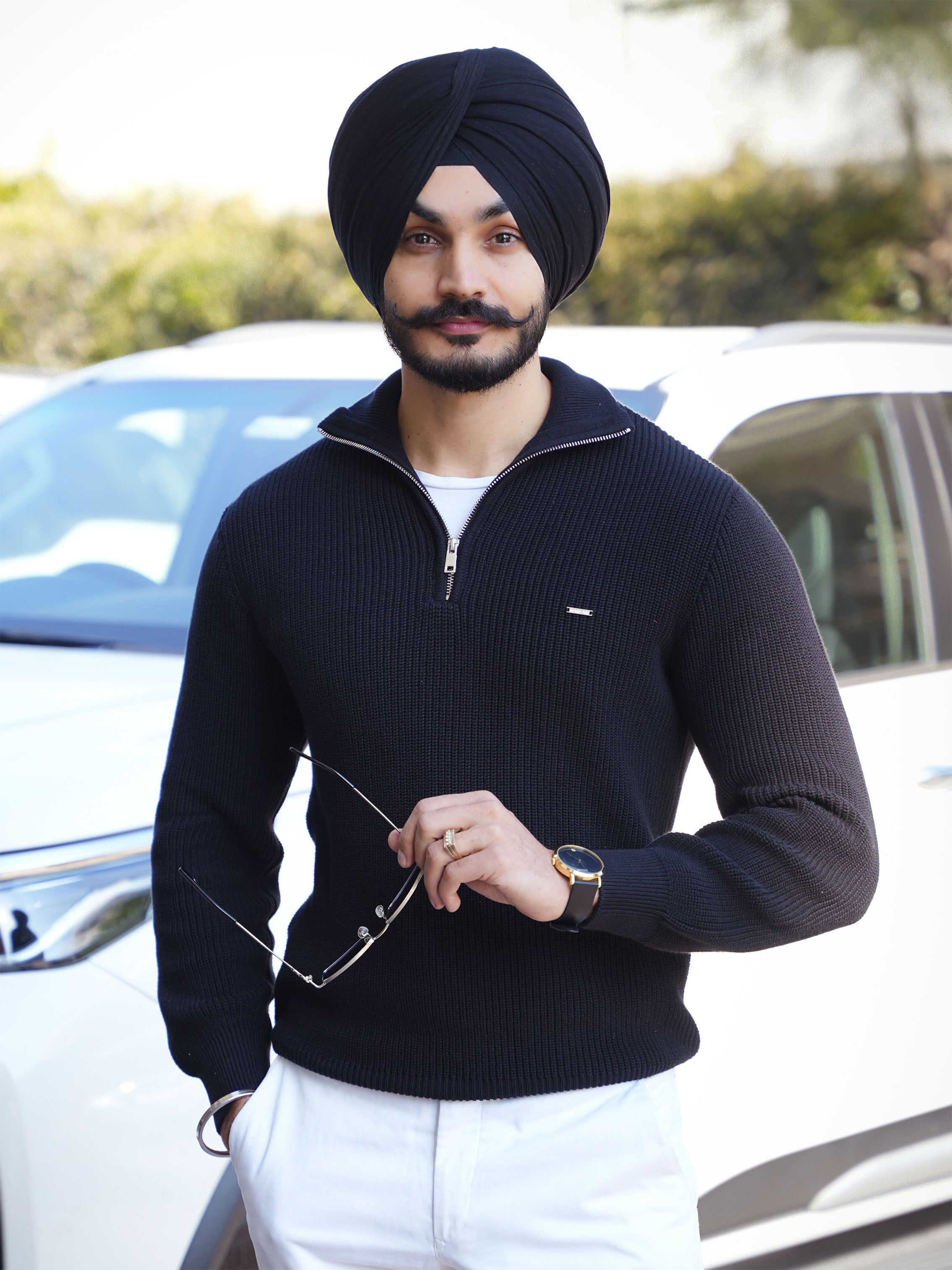 quarter zip sweater over dress shirt One of the best parts about the temperatures dropping is layering season! Check out this quarter zip sweater from @menswearhouse styled three different ways, all office-ready! , The first is the most
