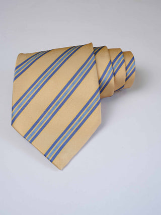 Yellow Blue Stripe Art Silk Tie & Pocket Square