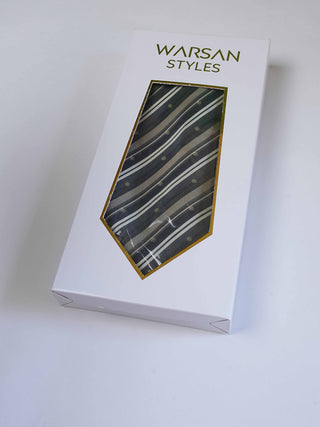 Grey Green Stripe Art Silk Tie & Pocket Square