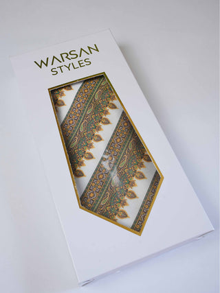 White Green Diagonal Art Silk Tie & Pocket Square