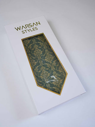 Green Gold Damask Art Silk Tie & Pocket Square