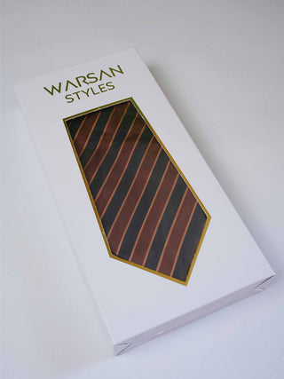 Brown Blue Stripe Art Silk Tie & Pocket Square