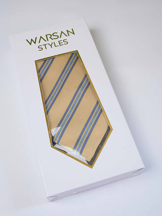Yellow Blue Stripe Art Silk Tie & Pocket Square