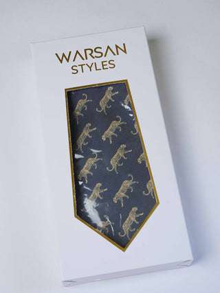 Navy Leopard Print Art Silk Pocket Square