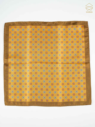 Pure Silk Gold Brown Print Pocket Square