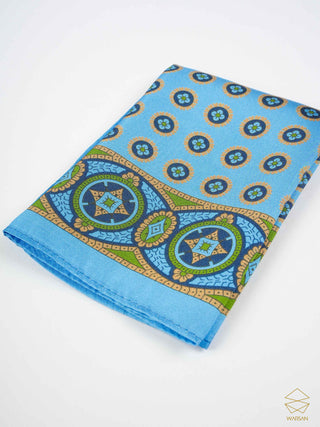 Pure Silk Turquoise Print Pocket Square