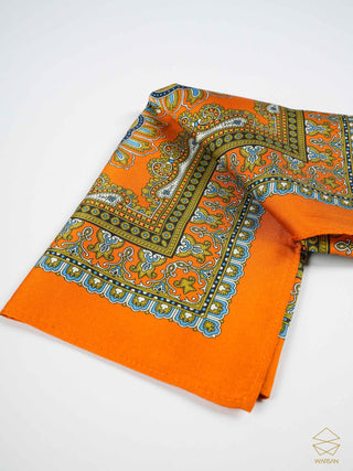 Pure Silk Orange Print Pocket Square