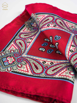 Pure Silk Red Print Pocket Squarei