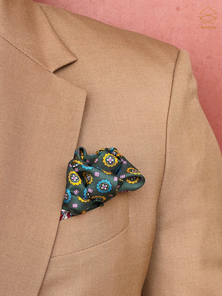 Pure Silk Forest Green Print Pocket Square