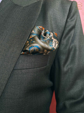 Premium Silk Green Paisley Pocket Square